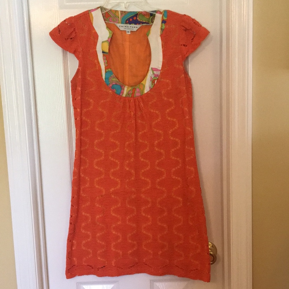 Trina Turk Orange Crochet Dress 👗